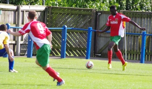 Lamin Colley crosses for Nathan Cartman to equalise for Harrogate Railway